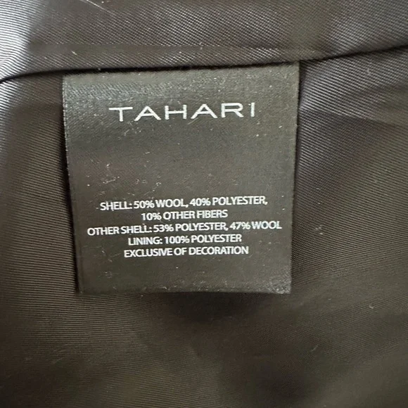 NWT Tahari Elaine Navy Blue Belted Wool Coat with Faux Leather Trim - Picture 10 of 11